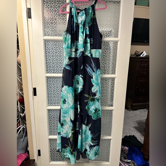 R&K navy teal floral chiffon maxi dress plus 16w - Picture 2 of 6